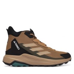 Trekkingi adidas. Brązowe botki męskie Adidas, bez wzorów, sportowe, bez obcasa, bez zapięcia. Za 399.99 zł.