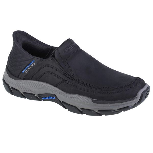 Buty sportowe Sneakersy męskie, Skechers Respected - Elgin Slip-ins. Czarne buty sportowe męskie Skechers, bez wzorów, bez zapięcia, trekkingowe. Za 399.99 zł.