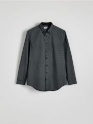 Koszula slim fit z bawełną - ciemnoszary. Szare koszule męskie Reserved, l, bez wzorów, z bawełny, bez kołnierzyka, bez ramiączek. W wyprzedaży za 39.99 zł.