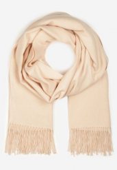 Jasnobeżowy Szalik z Tkaniny Wykończony Frędzlami Teofilla. Brązowe szaliki damskie Born2be, bez wzorów, z tkaniny. Za 44.99 zł.