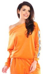 Welurowa Damska Bluza z Taśmą - Pomarańczowa. Brązowe bluzy damskie Awama, l, bez wzorów, z elastanu, bez ramiączek, bez kaptura. Za 232.90 zł.