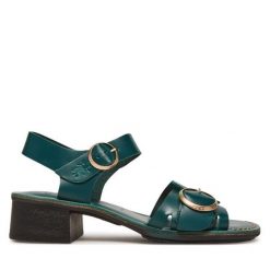 Sandały Fly London. Zielone sandały damskie Fly London, bez wzorów, bez obcasa, na słupku, bez zapięcia. Za 419.99 zł.