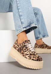 Panterkowe Sneakersy Typu Tenisówki na Żłobionej Platformie Lorreia. Trampki i tenisówki damskie Renee, bez wzorów, z jeansu, bez zapięcia. Za 89.99 zł.