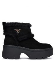 Guess Botki FLFBRD ESU10 Czarny. Czarne botki damskie Guess, z aplikacjami, ze skóry, bez obcasa, na słupku, bez zapięcia. Za 519.99 zł.