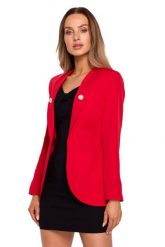 Elegancki Żakiet z Ozdobnymi Guzikami - Czerwony. Czerwone marynarki i żakiety damskie MOE, bez wzorów, z elastanu, eleganckie, bez kołnierzyka, bez ramiączek. Za 298.90 zł.