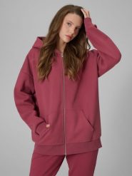 4F Bluza dresowa regular z kapturem damska - burgundowy XS. Czerwone bluzy damskie 4F, xs, bez wzorów, z dresówki, bez ramiączek, z kapturem. Za 179.99 zł.