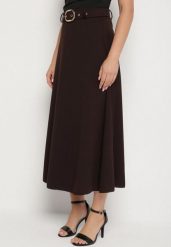 Brązowa Rozkloszowana Spódnica z Wysokim Stanem Ozdobiona Paskiem z Klamrą Lobira. Brązowe spódnice damskie Born2be, na co dzień, uniwersalny, bez wzorów, eleganckie, z podwyższonym stanem, maxi, koszulowe. Za 69.99 zł.