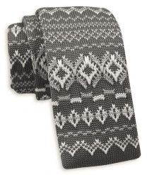 Szary Dziergany, Męski Krawat Knit, 5,5 cm -Alties- w Biały Wzór Norweski, Świąteczny. Szare krawaty i muchy Alties, bez wzorów, z dzianiny, sportowe. Za 55.00 zł.