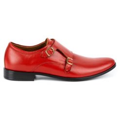 Olivier Skórzane buty wizytowe Monki 287LU czerwone. Czerwone buty wizytowe męskie bez wzorów, z jeansu, bez obcasa, bez zapięcia. Za 367.89 zł.