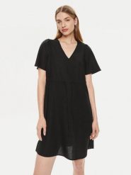 Vero Moda Sukienka letnia Mymilo 10303686 Czarny Regular Fit. Czarne sukienki damskie Vero Moda, na lato, s, bez wzorów, ze lnu, bez kołnierzyka, bez ramiączek. Za 89.99 zł.