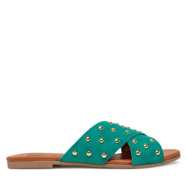 Klapki Pieces. Zielone klapki damskie Pieces, bez wzorów, bez obcasa, bez zapięcia. Za 219.99 zł.