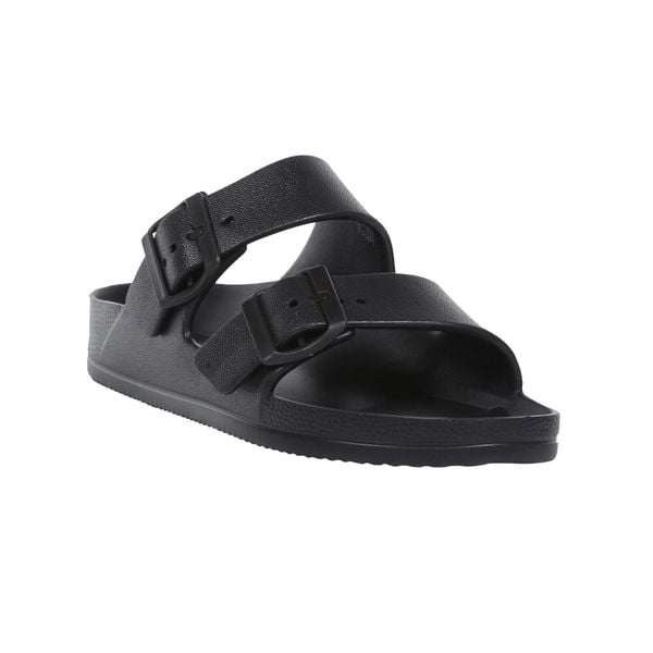 Klapki Damskie Lady Brooklyn. Czarne klapki damskie Regatta, bez wzorów, z materiału, z otwartym noskiem, bez obcasa, na obcasie, bez zapięcia. Za 91.99 zł.