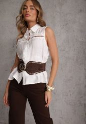 Biała Boho Koszula z Wiskozy Bez Rękawów Zdobiona Haftem Melirianne. Białe koszule damskie Renee, m, z aplikacjami, z jeansu, boho, bez kołnierzyka, bez ramiączek. Za 79.99 zł.