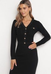Czarny Kardigan z Metaliczną Nitką i Trójkątnym Dekoltem Margu. Czarne kardigany damskie Born2be, bez wzorów, z dzianiny, bez kołnierzyka. Za 119.99 zł.
