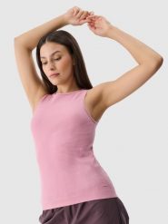 4F Top slim bezszwowy damski - pudrowy róż M/L. Czerwone topy damskie 4F, l, bez wzorów, z dzianiny, klasyczne, bez kołnierzyka, bez ramiączek. W wyprzedaży za 39.99 zł.