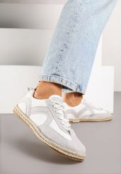 Biało-Szare Sneakersy Kultowe Tenisówki z Podeszwą Zdobioną Plecionką Zarorella. Białe trampki i tenisówki damskie Renee, z aplikacjami, z jeansu, bez zapięcia. Za 69.99 zł.