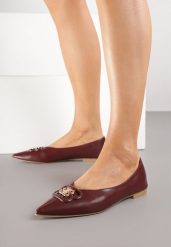Bordowe Balerinki z Noskiem w Szpic i Elegancką Aplikacją Naliema. Czerwone balerinki damskie Born2be, z aplikacjami, eleganckie, ze szpiczastym noskiem, bez obcasa, na płaskiej podeszwie, bez zapięcia. Za 99.99 zł.