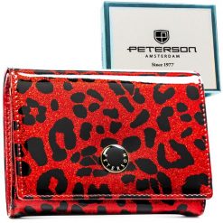 Czerwony portfel damski ze skóry ekologicznej i naturalnej w cętki - Peterson. Czerwone portfele damskie Peterson, ze skóry ekologicznej. Za 114.99 zł.