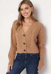 Brązowy Kardigan w Warkoczykowy Splot Ekivva. Brązowe kardigany damskie Born2be, m, bez wzorów, z dzianiny, bez kołnierzyka. Za 119.99 zł.