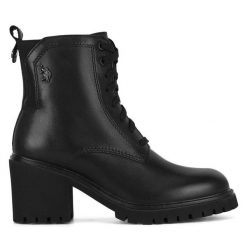 Botki U.S. Polo Assn. Czarne botki damskie U.S. Polo Assn., bez wzorów, bez obcasa, na słupku, bez zapięcia. Za 399.99 zł.