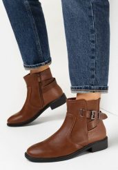 Brązowe Botki z Paskami i Sprzączkami Phoillie. Brązowe botki damskie Born2be, bez wzorów, z jeansu, eleganckie, bez obcasa, na obcasie, bez zapięcia. Za 119.99 zł.