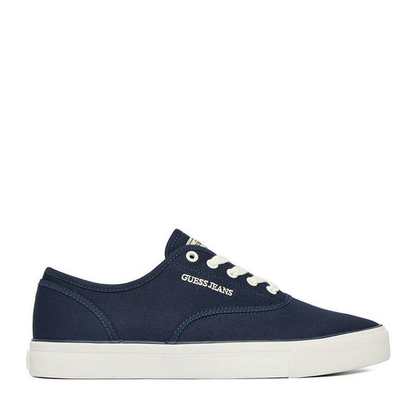 Tenisówki Guess Jeans. Niebieskie trampki męskie Guess Jeans, z aplikacjami, z jeansu, bez zapięcia. Za 229.99 zł.