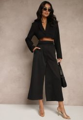 Czarne Garniturowe Spodnie o Fasonie Culottes Adeana. Czarne spodnie materiałowe damskie Renee, bez wzorów, z jeansu, eleganckie. Za 89.99 zł.