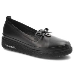 Czarne Półbuty Ravini Wygodne Buty Damskie. Czarne półbuty damskie Ravini, bez wzorów, ze skóry, bez obcasa, na platformie, bez zapięcia. Za 279.00 zł.