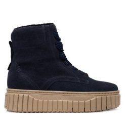 Botki Tamaris. Niebieskie botki damskie Tamaris, bez wzorów, bez obcasa, na płaskiej podeszwie, bez zapięcia. Za 359.99 zł.