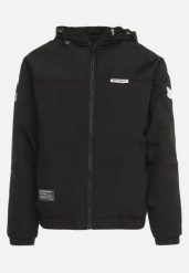 Czarna Kurtka z Kapturem i Suwakiem oraz Ozdobnym Nadrukiem Valanthei. Czarne kurtki męskie Born2be, l, bez wzorów, eleganckie, z kapturem. Za 139.99 zł.