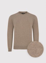 PAKO LORENTE – Beżowy męski sweter w serek. Brązowe swetry męskie Pako Lorente, m, bez wzorów, z bawełny, bez kołnierzyka, bez ramiączek. Za 199.99 zł.