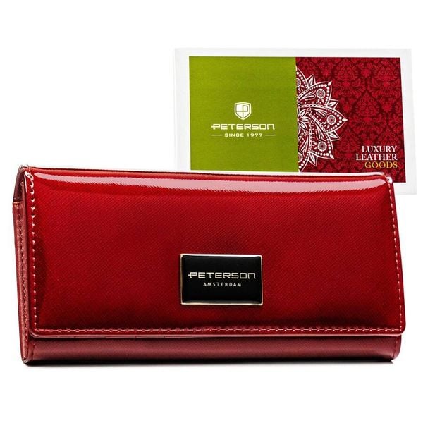 Skórzany portfel damski saffiano w czerwonym kolorze PTN PH27-1-SAF Peterson. Czerwone portfele damskie Peterson, ze skóry. Za 86.99 zł.