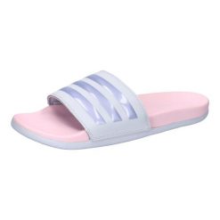 Klapki damskie adidas Adilette Comfort. Białe klapki damskie Adidas, bez wzorów, z materiału, klasyczne, bez obcasa, bez zapięcia. Za 156.50 zł.