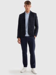 Marynarka męska z dodatkiem wełny w kratę granatowa Albert 403. Niebieskie garnitury męskie BIG STAR, l, bez wzorów, z tkaniny, eleganckie. W wyprzedaży za 279.99 zł.