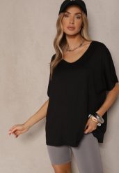 Czarny T-shirt z Wiskozą w Stylu Nietoperza Liofala. Czarne t-shirty damskie Renee, bez wzorów, z jeansu, eleganckie, bez kołnierzyka, bez ramiączek. Za 54.99 zł.