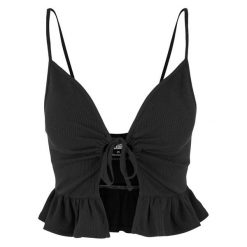 Top Damski / Damski Z Falbaną Waflową Pique. Czarne topy damskie Urban Classics, xl, bez wzorów, sportowe, bez kołnierzyka, bez ramiączek. Za 67.99 zł.