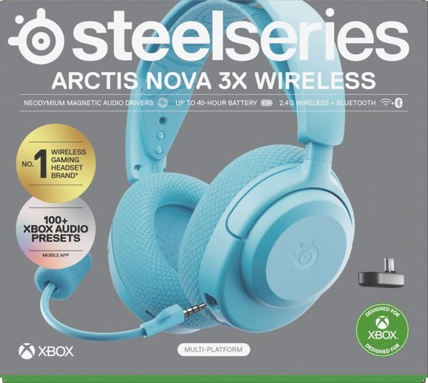 Steelseries Arctis Nova 3X Zestaw słuchawkowy Bezprzewodowy Opaska na głowę Muzyka/dzień powszedni Bluetooth Kolor Aqua. Słuchawki bezprzewodowe STEELSERIES. Za 413.99 zł.