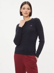 Gant Sweter 4800100 Granatowy Slim Fit. Niebieskie swetry nierozpinane damskie GANT, l, bez wzorów, z bawełny, bez kołnierzyka, bez ramiączek. Za 429.99 zł.