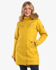 Płaszcz damski Kilpi Peru. Żółte płaszcze damskie Kilpi, l, bez wzorów, z materiału, eleganckie, bez kołnierzyka, z kapturem. Za 435.50 zł.