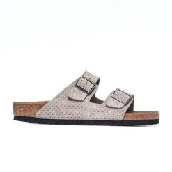 Klapki męskie Birkenstock Arizona Leve. Szare klapki męskie Birkenstock, bez wzorów, z materiału, bez zapięcia. Za 633.00 zł.