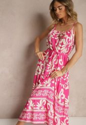 Różowa Rozkloszowana Sukienka z Wiskozy Zdobiona Broszką i Wiązaniem Marionela. Czerwone sukienki damskie Renee, na co dzień, l, z aplikacjami, z wiskozy, eleganckie, bez kołnierzyka, bez ramiączek, midi, rozkloszowane. Za 54.99 zł.
