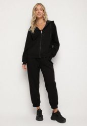 Czarny Komplet Dresowy Rozpinana Bluza i Spodnie Joggery z Bawełną Anarrise. Czarne bluzy damskie Born2be, l, bez wzorów, z bawełny, bez ramiączek, z kapturem. Za 149.99 zł.
