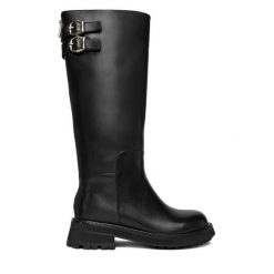 Kozaki Badura. Czarne kozaki damskie Badura, bez wzorów, bez obcasa, na płaskiej podeszwie, bez zapięcia. Za 479.99 zł.