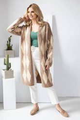 Elegancki sweter kardigan w romby cappuccino. Kardigany damskie PeeKaBoo, uniwersalny, bez wzorów, eleganckie, bez kołnierzyka. Za 349.00 zł.