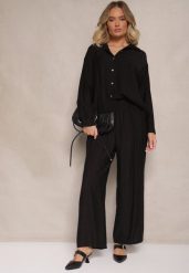 Czarny Komplet z Wiskozy Koszula i Szerokie Spodnie Eleathia. Czarne koszule damskie Renee, l, z aplikacjami, z wiskozy, eleganckie, bez kołnierzyka, bez ramiączek. Za 84.99 zł.