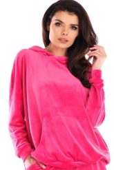 Welurowa Bluza Kangurka z Kapturem - Różowa. Czerwone bluzy damskie Awama, uniwersalny, bez wzorów, z elastanu, bez ramiączek, z kapturem. Za 228.90 zł.