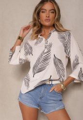 Jasnobeżowa Koszula z Bawełną i Motywem Liści Lumireline. Brązowe koszule damskie Renee, l, bez wzorów, z bawełny, eleganckie, bez kołnierzyka, bez ramiączek. Za 54.99 zł.