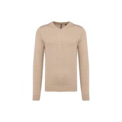 Sweter z dekoltem w kształcie litery V Kariban. Brązowe swetry męskie KARIBAN, m, bez wzorów, z bawełny, bez kołnierzyka, bez ramiączek. Za 185.00 zł.