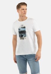 T-shirt z nadrukiem T-ROS. Białe t-shirty męskie Volcano, m, bez wzorów, z bawełny, bez kołnierzyka, bez ramiączek. Za 59.99 zł.