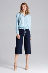 Błękitna Szykowna Koszula Wiązana Sznurkiem na Dole. Niebieskie koszule damskie Figl, l, bez wzorów, z elastanu, eleganckie, bez kołnierzyka, bez ramiączek. Za 189.00 zł.